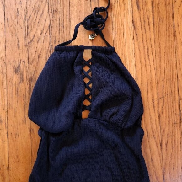 Shoshanna Embossed Rhombus Lattice Front Textured Black Swimsuit Maillot - Picture 5 of 8